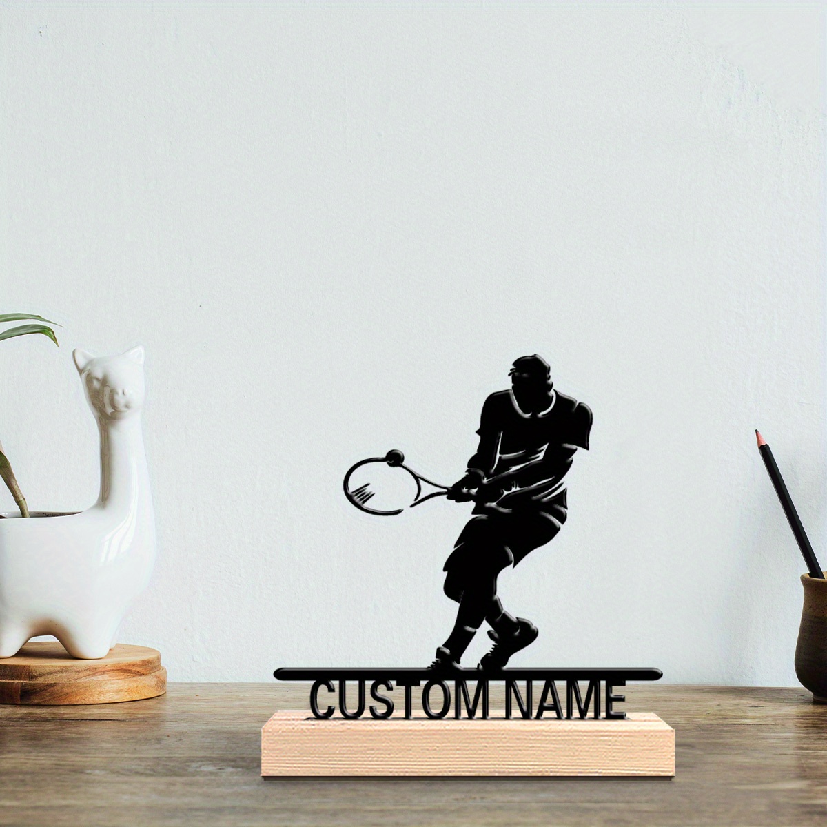 Badminton Player - Gepersonaliseerde tennisspeler metalen beeldje met houten